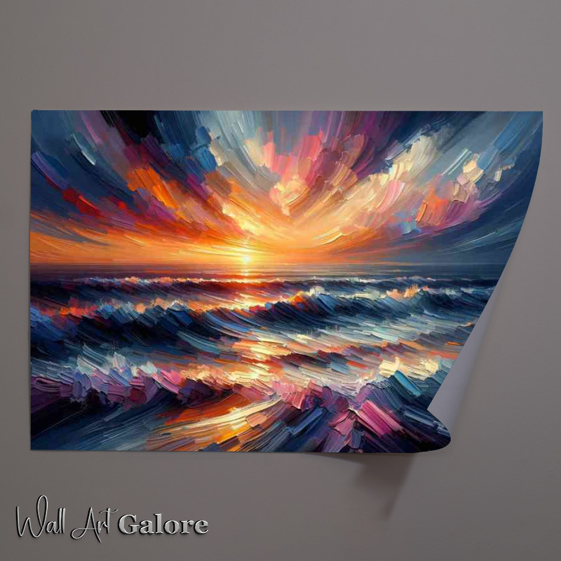 Buy Unframed Poster : (Sunset over the ocean using a heavy palette knife)