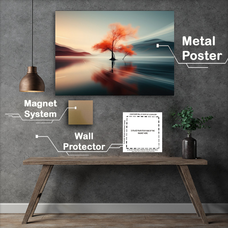 Buy Metal Poster : (Tree lonely in orange on the sea)