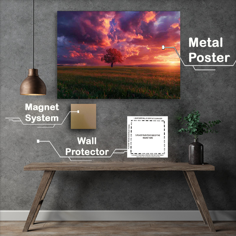 Buy Metal Poster : (Green field with a purple lush sky)