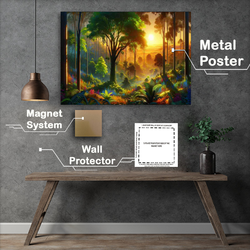 Buy Metal Poster : (Lush forest scene at dawn The forest will be alive)