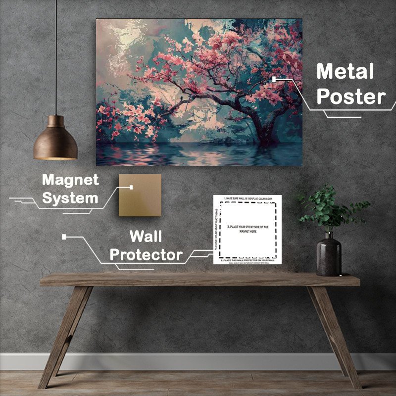 Buy Metal Poster : (Painted Trees rippling off the water)