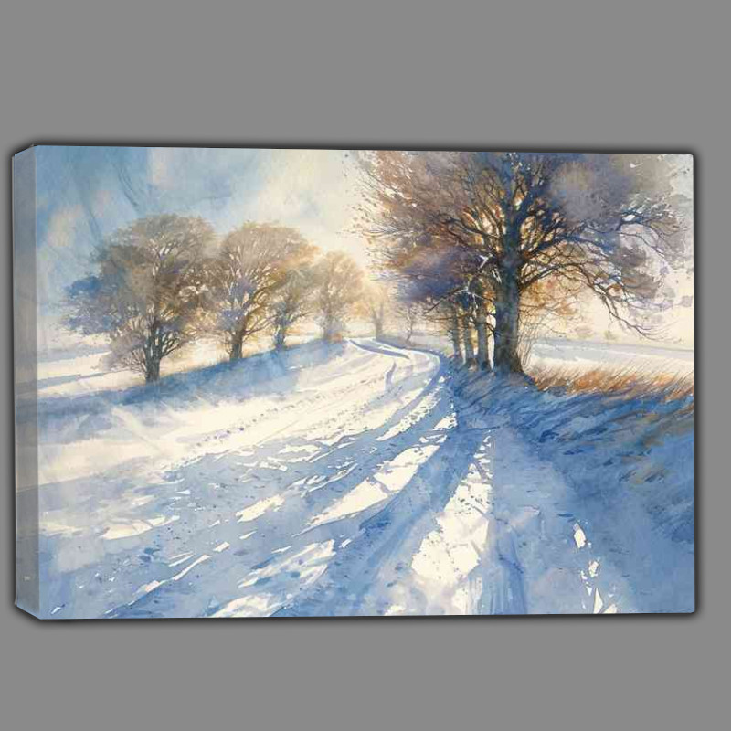 Buy Canvas : (Painting style winter trees rising sun)