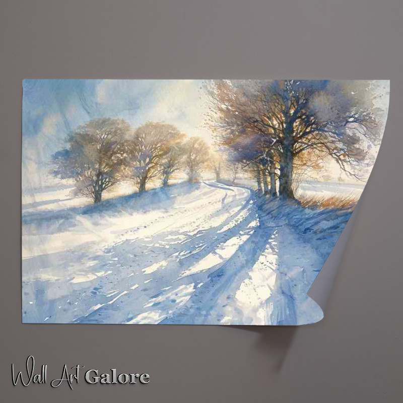 Buy Unframed Poster : (Painting style winter trees rising sun)