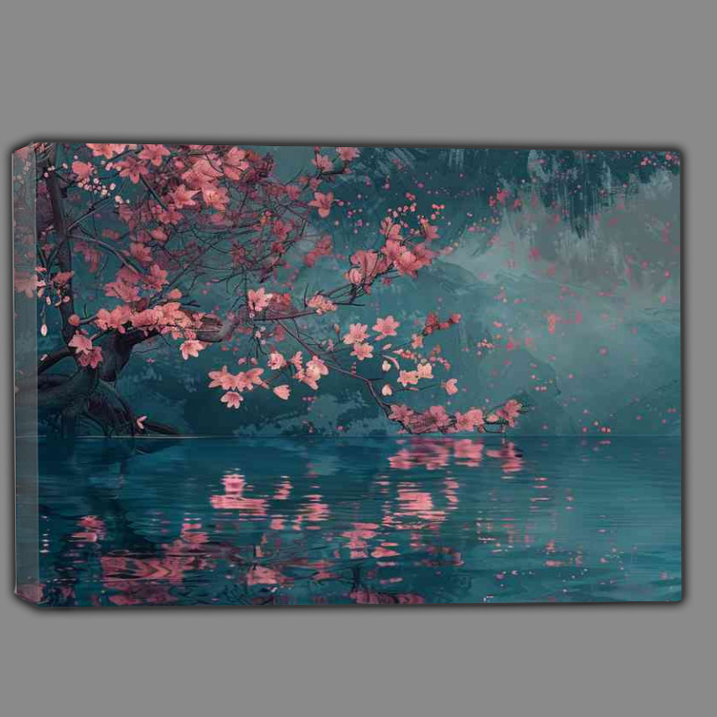 Buy Canvas : (Tree and flowers in a scene of water)