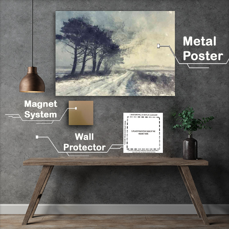 Buy Metal Poster : (Watercolour bleak landscape in winter)
