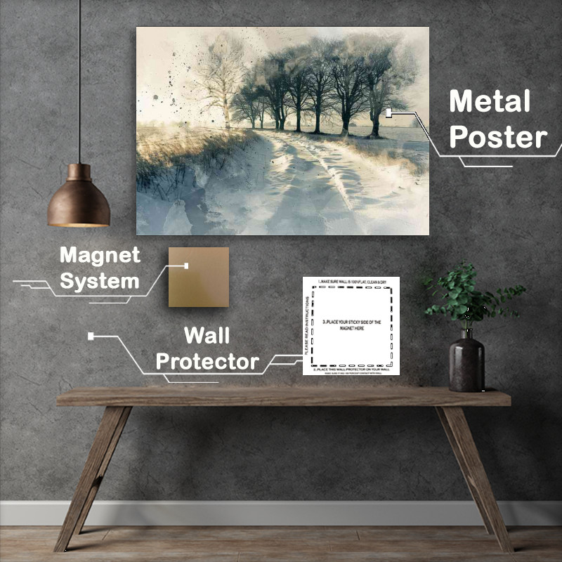 Buy Metal Poster : (Watercolour snow on the country road)