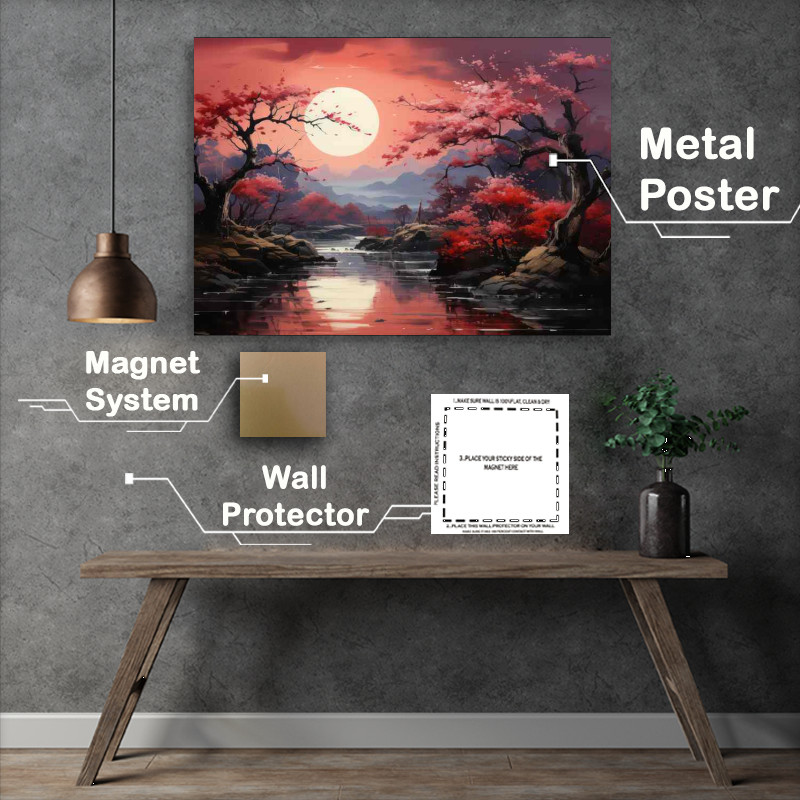 Buy : (Cherry Blossom Reflections Japanese Lakes and Rivers -| Metal Poster)