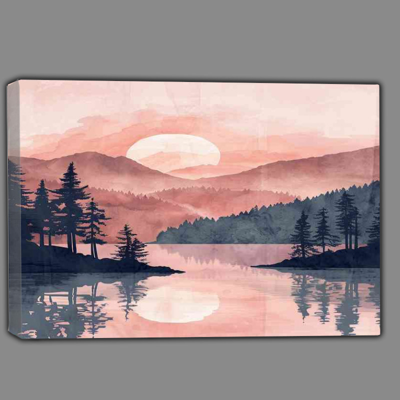 Buy Canvas : (A beautiful digital illustration of the silhouette lake)