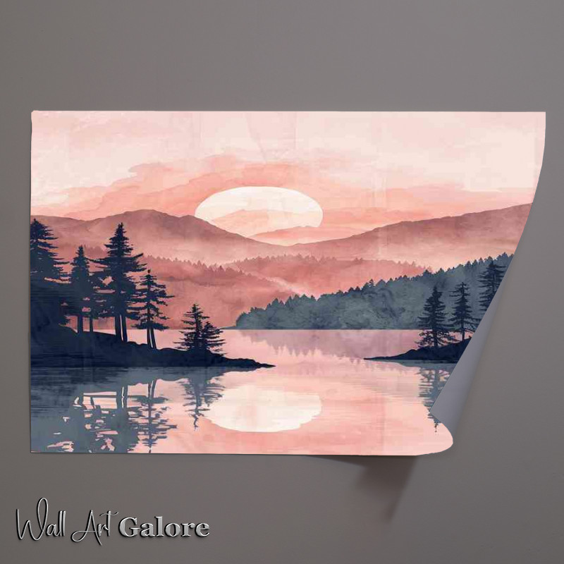 Buy Unframed Poster : (A beautiful digital illustration of the silhouette lake)