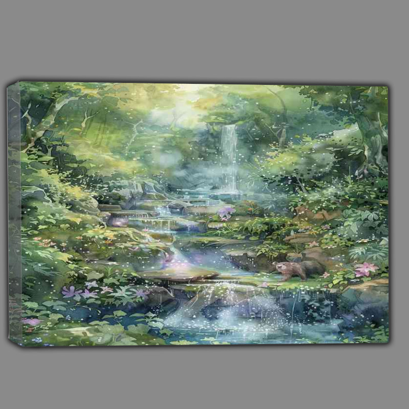 Buy Canvas : (A whimsical watercolor enchanted waterfall)
