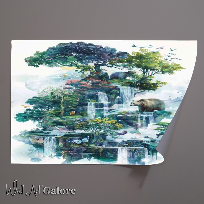 Buy Unframed Poster : (A whimsical watercolor enchanted waterfalls)