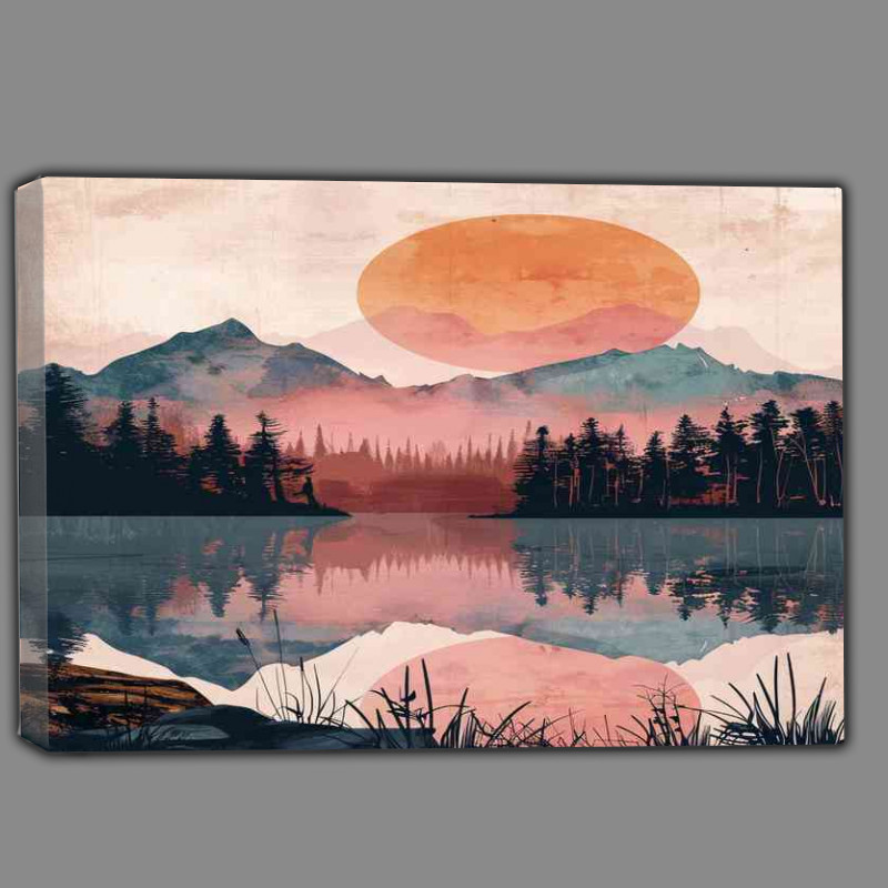Buy Canvas : (Beautiful silhouette of the lake and sunset)