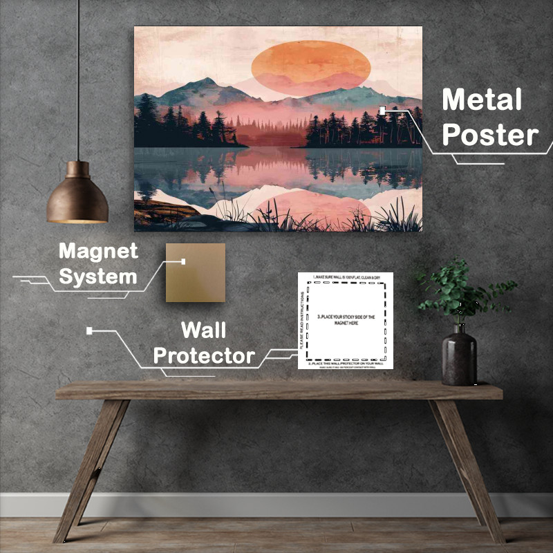 Buy Metal Poster : (Beautiful silhouette of the lake and sunset)
