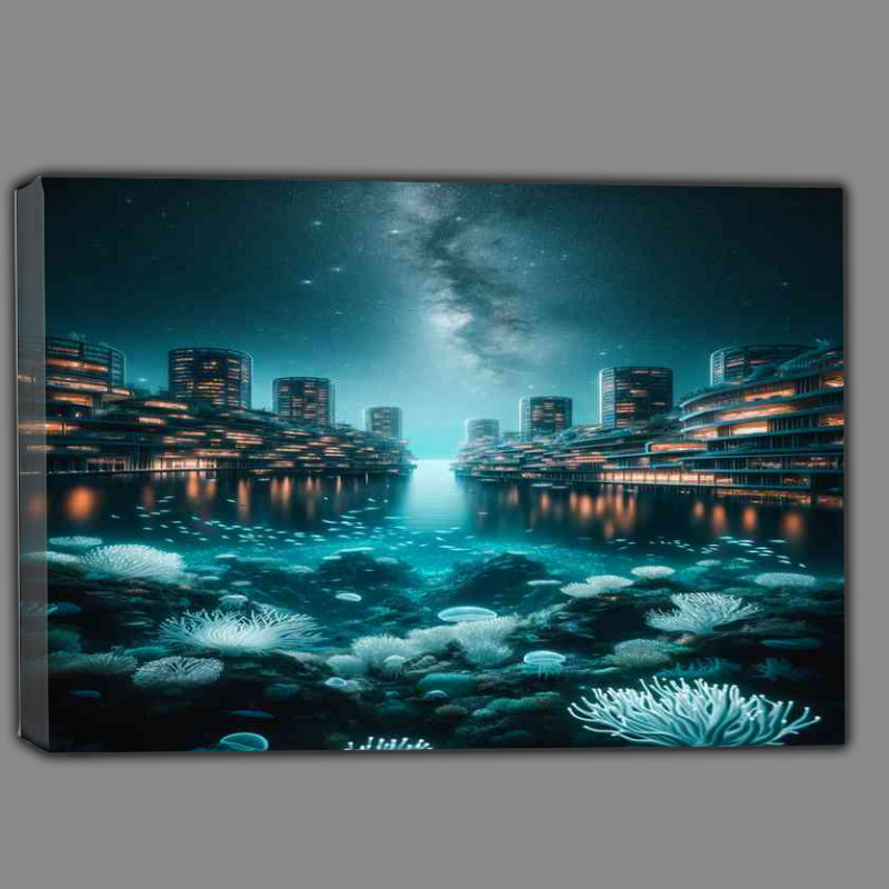 Buy Canvas : (Mesmerizing beauty of an underwater city at night)