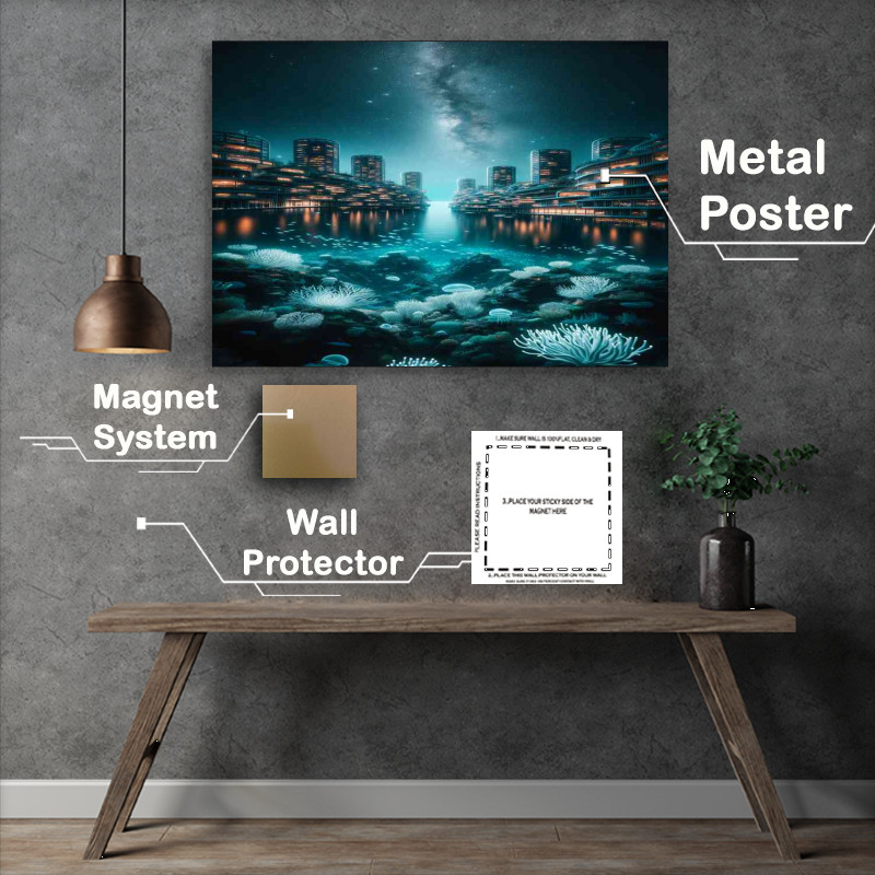 Buy Metal Poster : (Mesmerizing beauty of an underwater city at night)