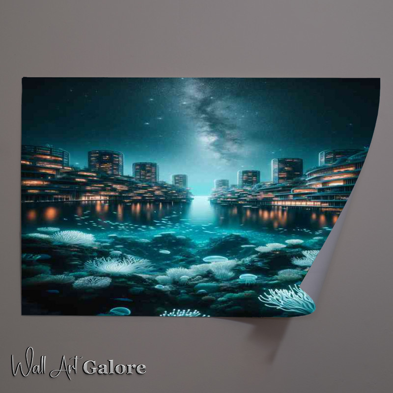 Buy Unframed Poster : (Mesmerizing beauty of an underwater city at night)