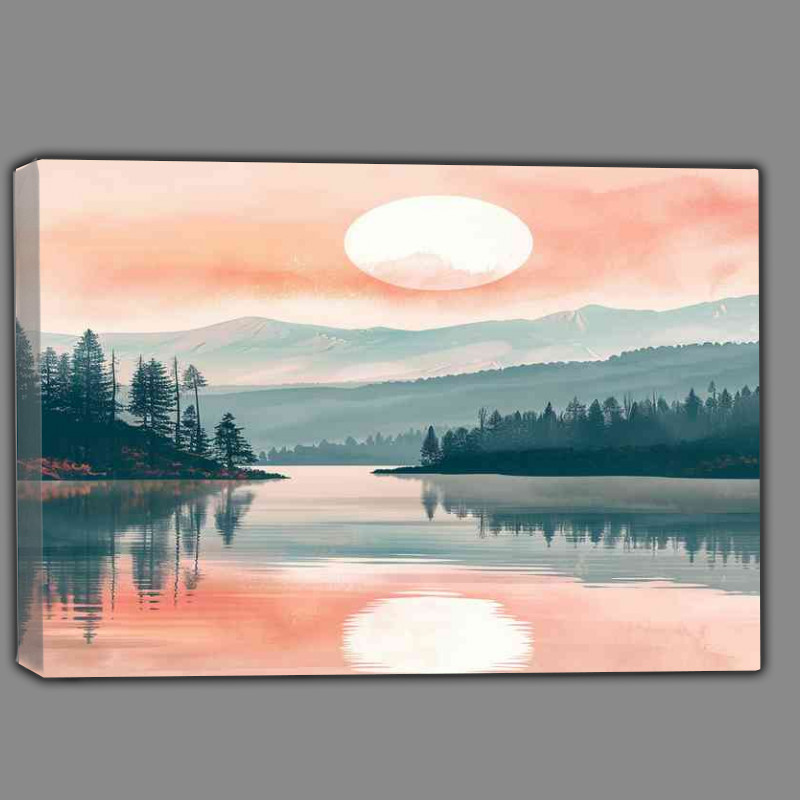 Buy Canvas : (The sun setting in the valley and lake)