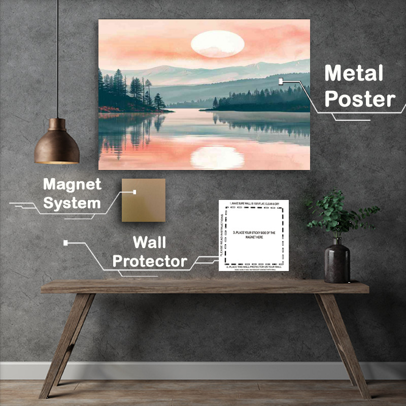 Buy Metal Poster : (The sun setting in the valley and lake)
