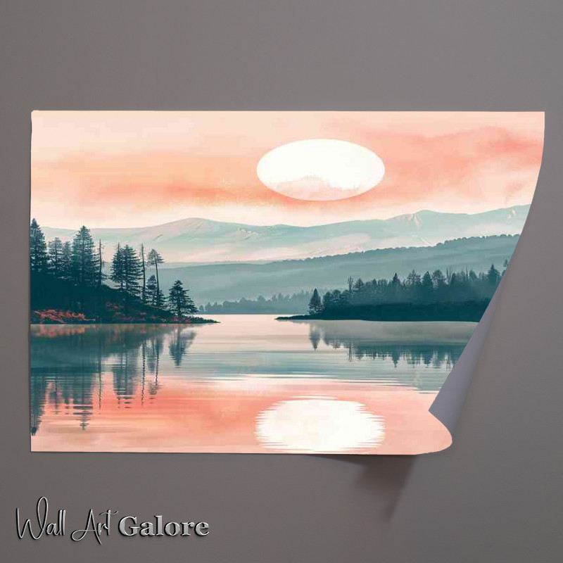 Buy Unframed Poster : (The sun setting in the valley and lake)