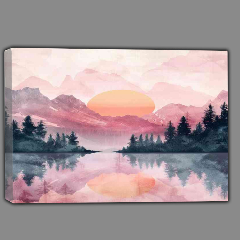 Buy Canvas : (Watercolour of the lake and mountains)