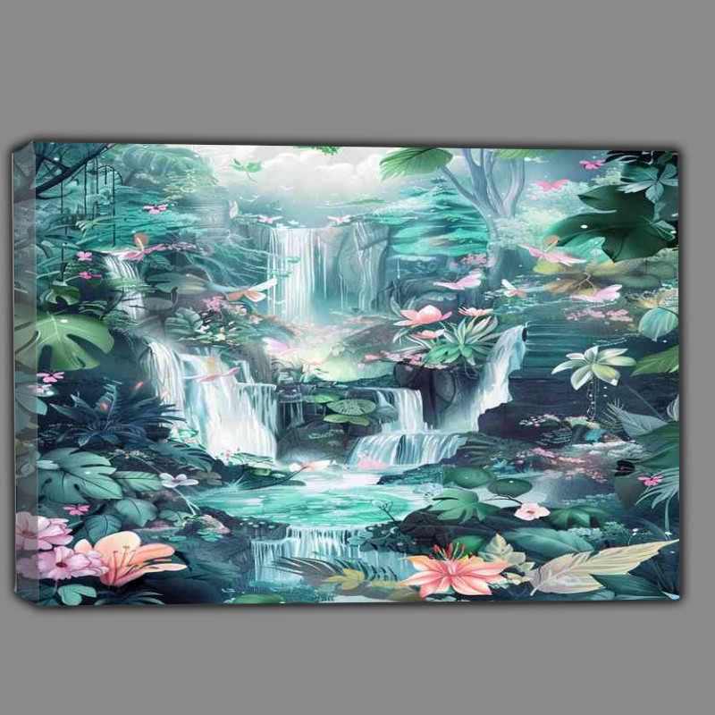 Buy Canvas : (Whimsical watercolor butterflies and waterfalls)