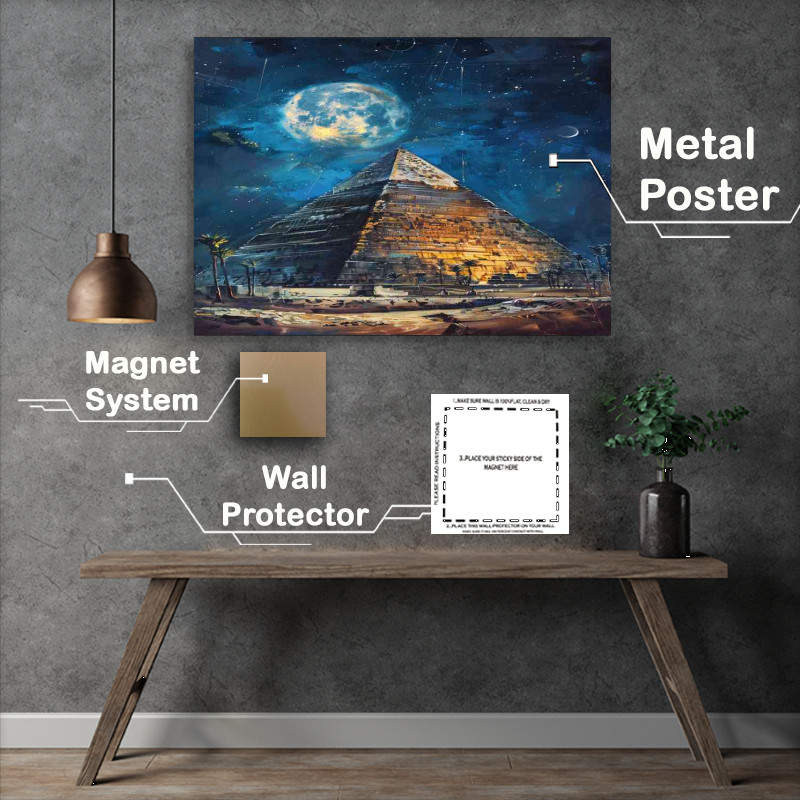 Buy Metal Poster : (The pyramid at night deep blue sky)
