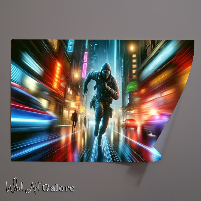 Buy Unframed Poster : (Action packed chase through a bustling metropolis at dusk)