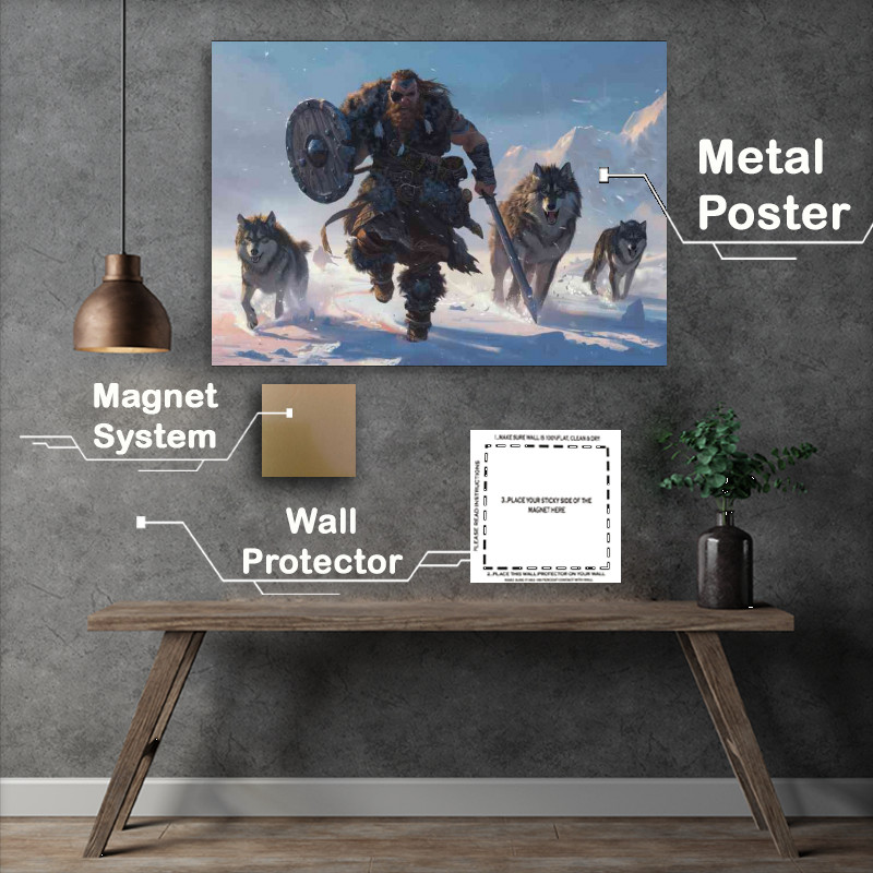 Buy Metal Poster : (Giant Viking with an eyepatch and sword in one hand)