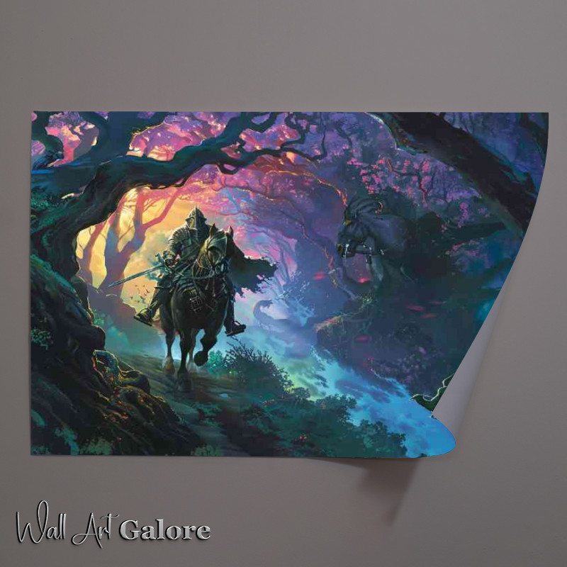 Buy Unframed Poster : (Knight on horseback rides through an enchanted forest)