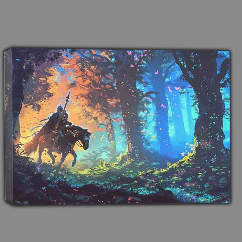 Buy Canvas : (Knight on horseback riding through an enchanted forest)