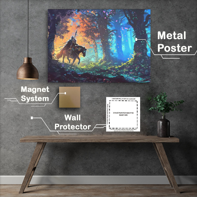 Buy Metal Poster : (Knight on horseback riding through an enchanted forest)