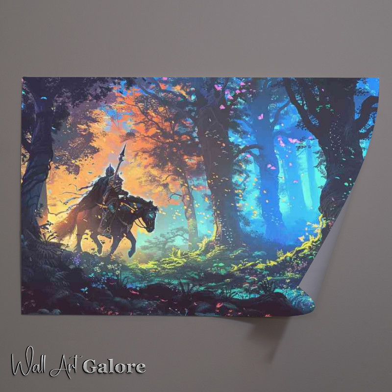 Buy Unframed Poster : (Knight on horseback riding through an enchanted forest)