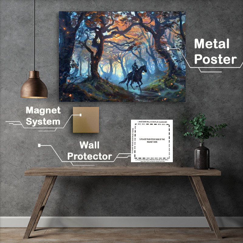 Buy Metal Poster : (Knight riding through an enchanted wooded forest)
