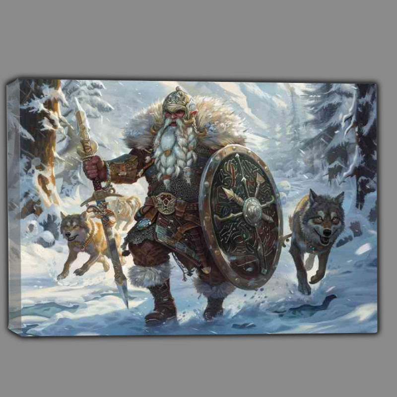 Buy Canvas : (Norse Dwarf with an ornate sword and shield)