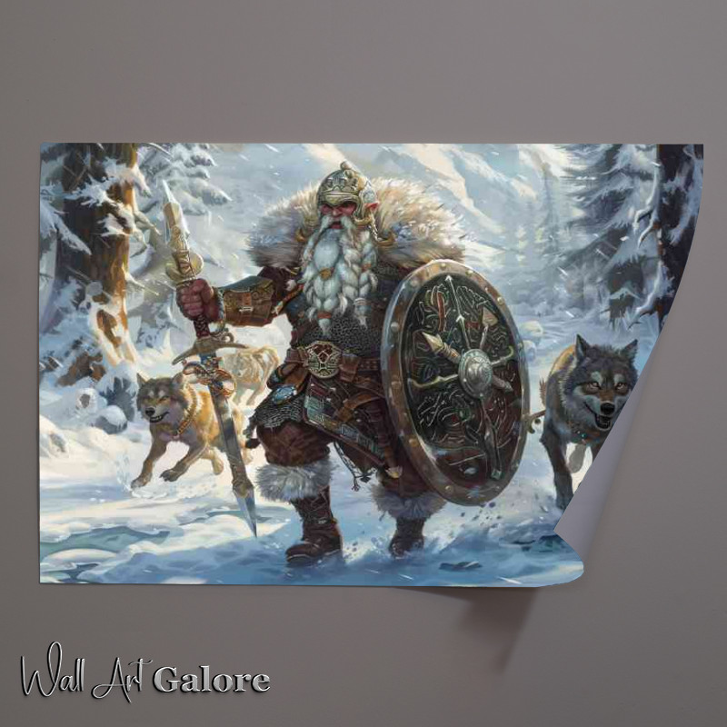 Buy Unframed Poster : (Norse Dwarf with an ornate sword and shield)
