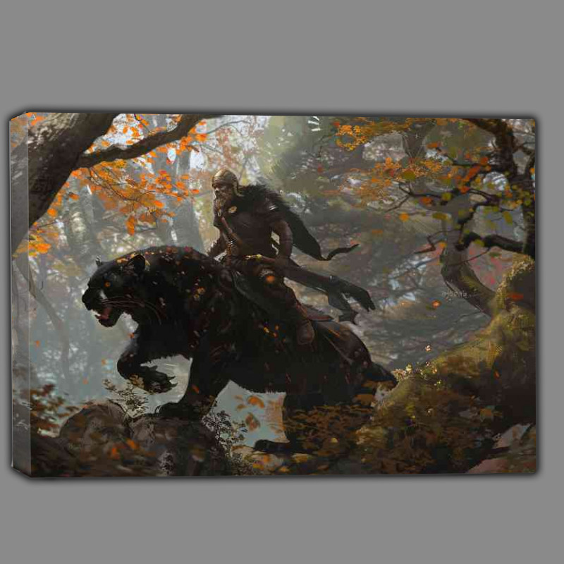 Buy Canvas : (Viking Riding the Black Panther through the forest)