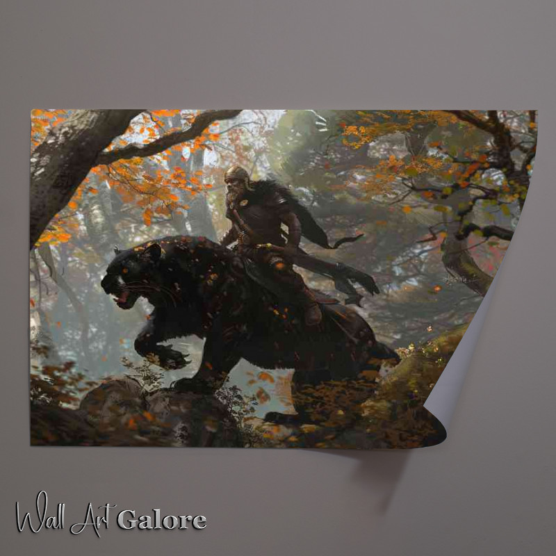 Buy Unframed Poster : (Viking Riding the Black Panther through the forest)