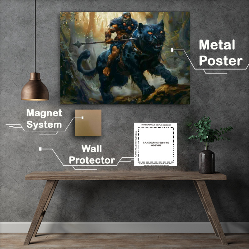 Buy Metal Poster : (Viking riding on the back of a black Panther)