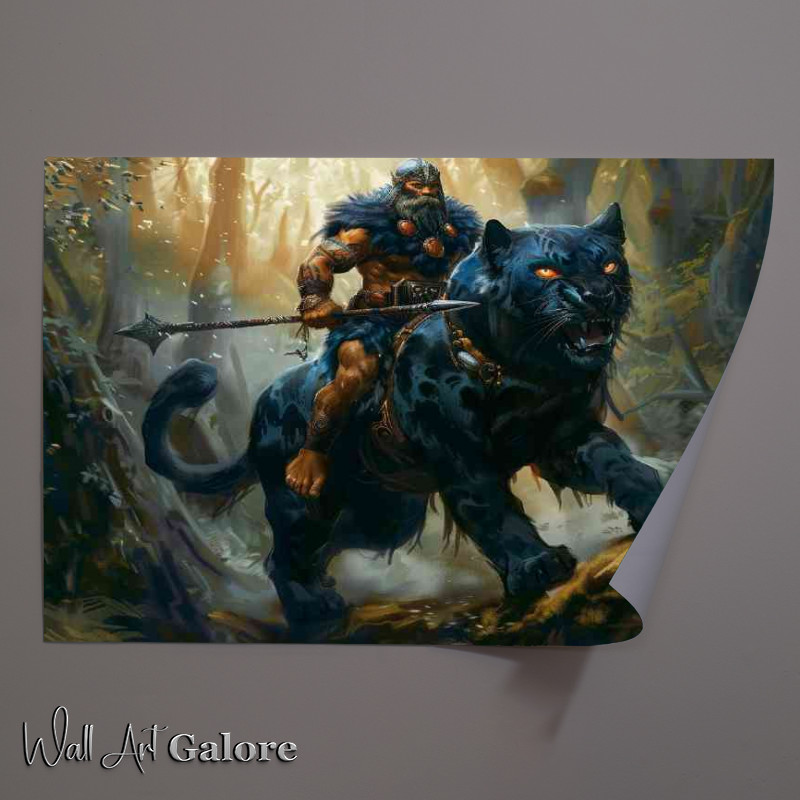 Buy Unframed Poster : (Viking riding on the back of a black Panther)