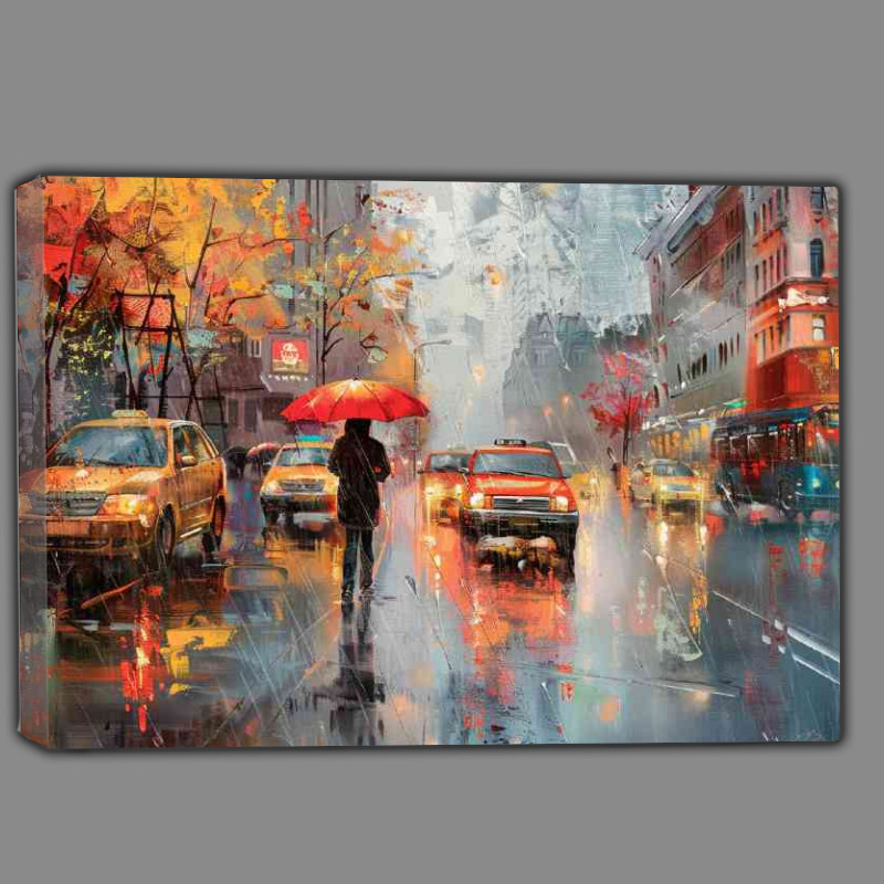 Buy Canvas : (City street rainy day with cabs)
