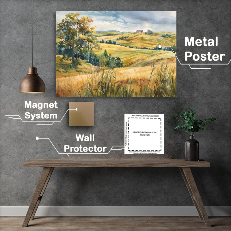 Buy Metal Poster : (Countryside landscape with rolling hills)