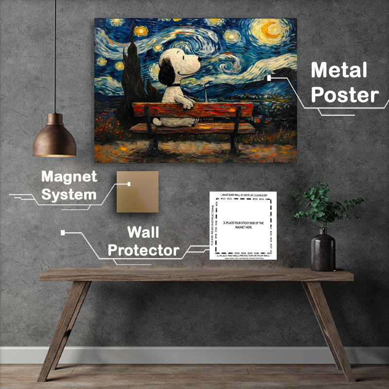 Buy Metal Poster : (Painted style of a Beagle on a park bench)