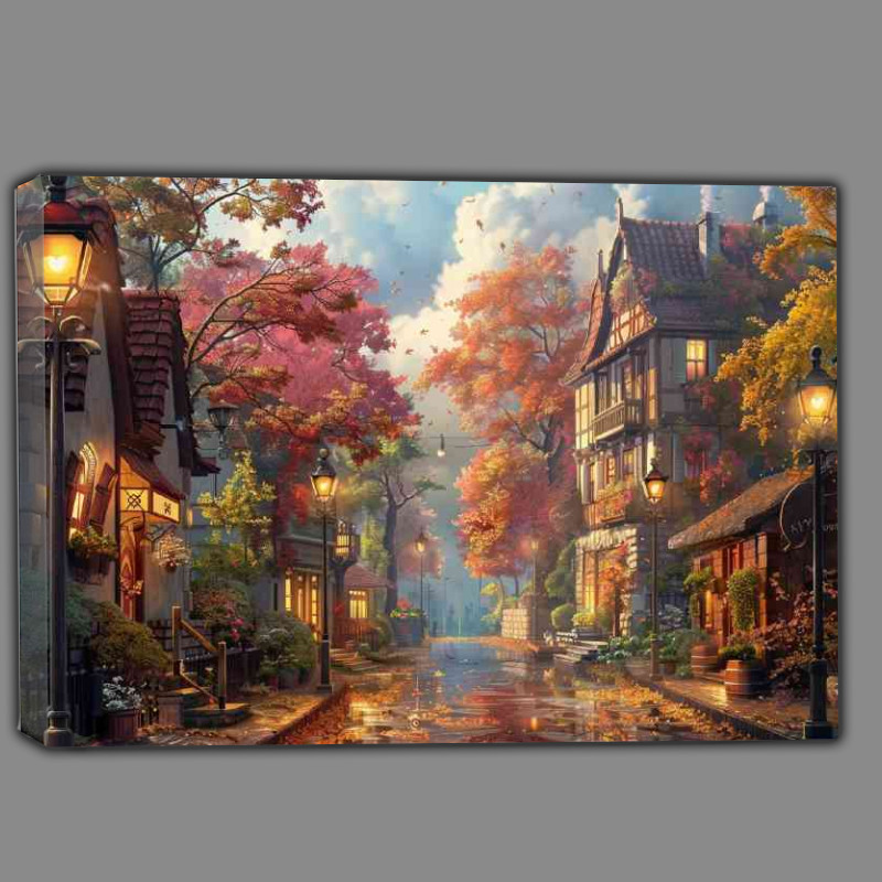 Buy Canvas : (Street with lamp posts autumn trees)