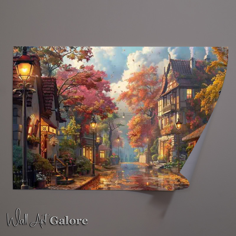 Buy Unframed Poster : (Street with lamp posts autumn trees)