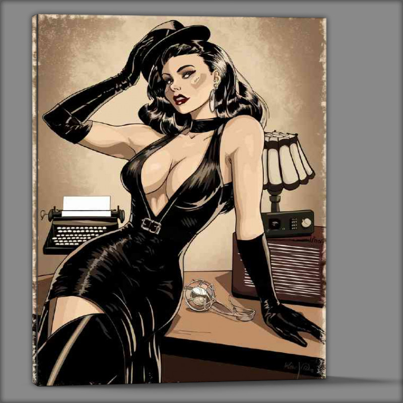 Buy Canvas : (Retro pinup lady in black dress)