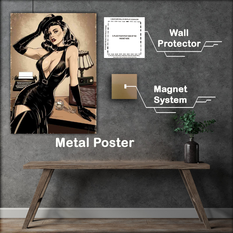 Buy Metal Poster : (Retro pinup lady in black dress)