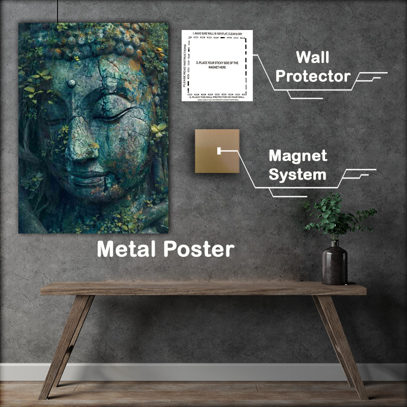 Buy Metal Poster : (Buddha caved from stone in the forest)
