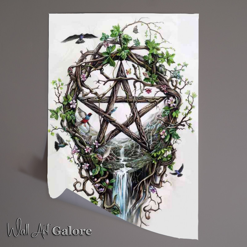 Buy Unframed Poster : (Vines waterfall pentacal with doves)