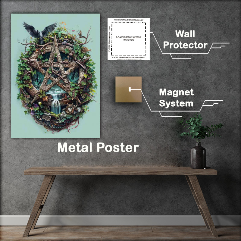 Buy Metal Poster : (Wiccan Pentacle wood vines and doves)