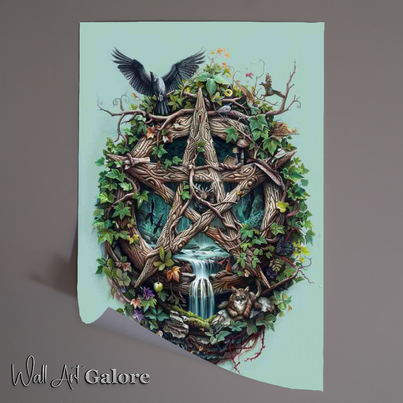 Buy Unframed Poster : (Wiccan Pentacle wood vines and doves)
